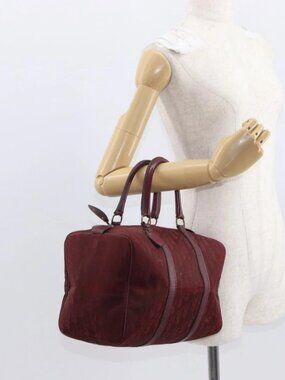 Christian Dior Trotter Canvas Boston Bag Red Gold Auth 162946